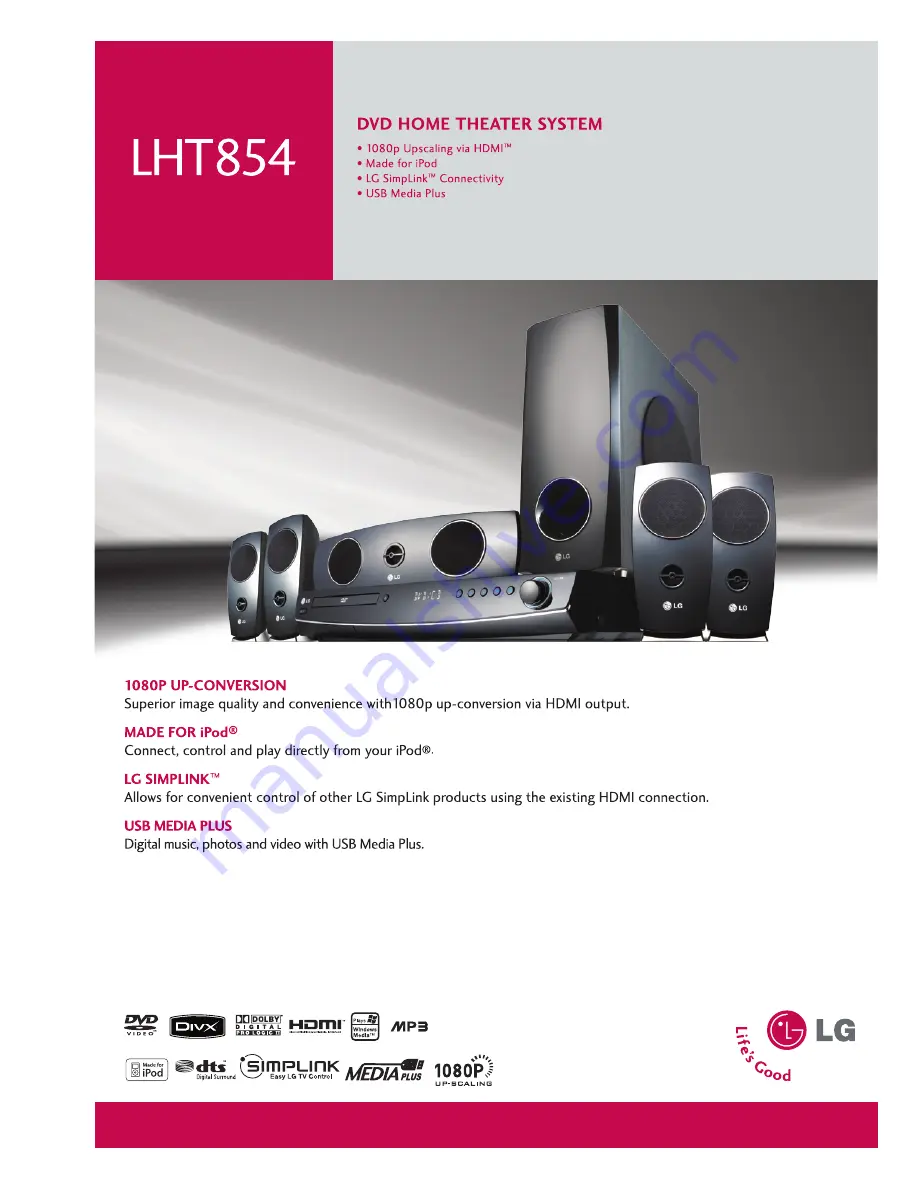 LG HT854 Technical Specifications Download Page 1