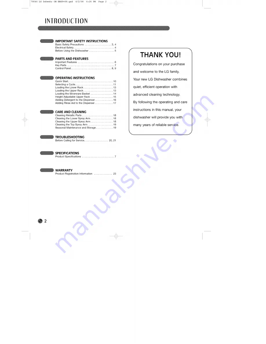 LG LDS4821BB - 24in Full Console Dishwasher User Manual Download Page 2