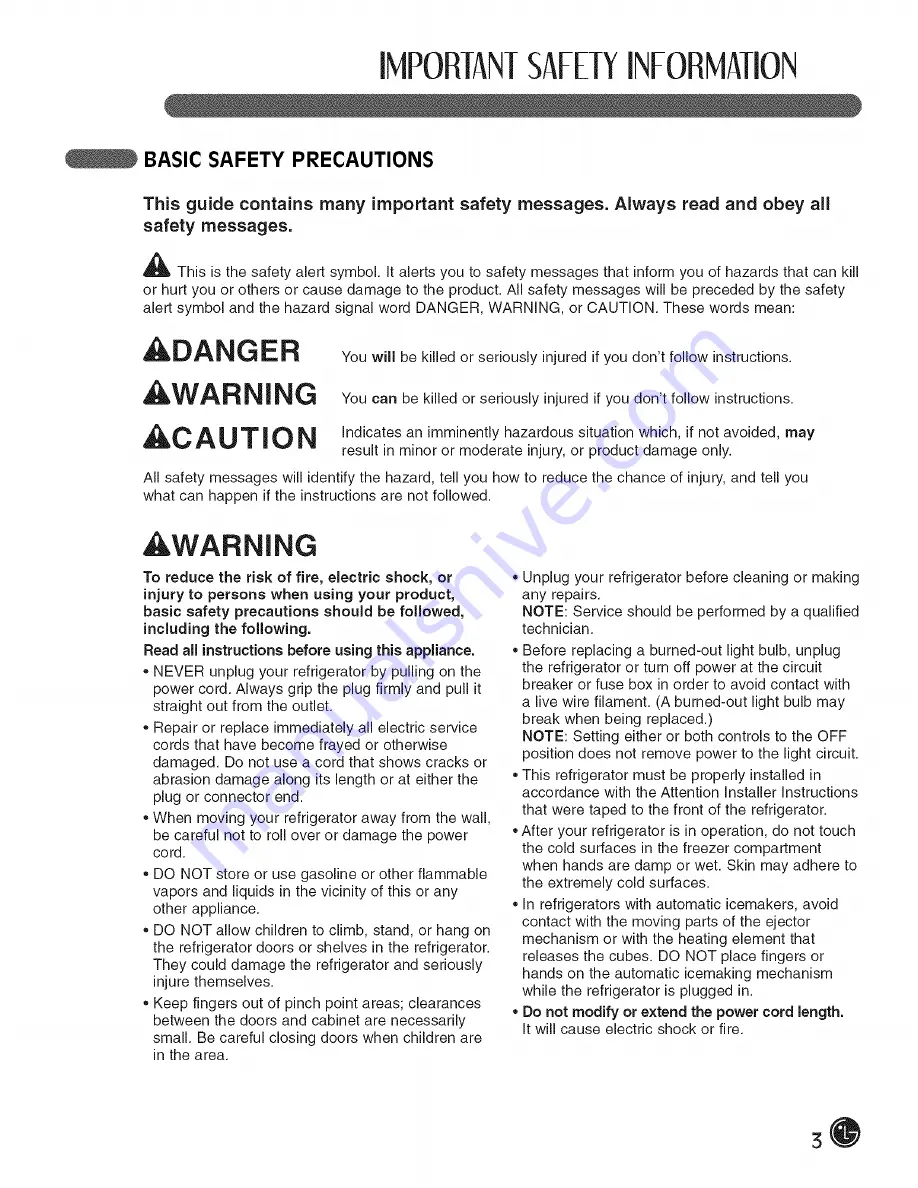 LG LFX21980 Series User'S Manual & Installation Instructions Download Page 3