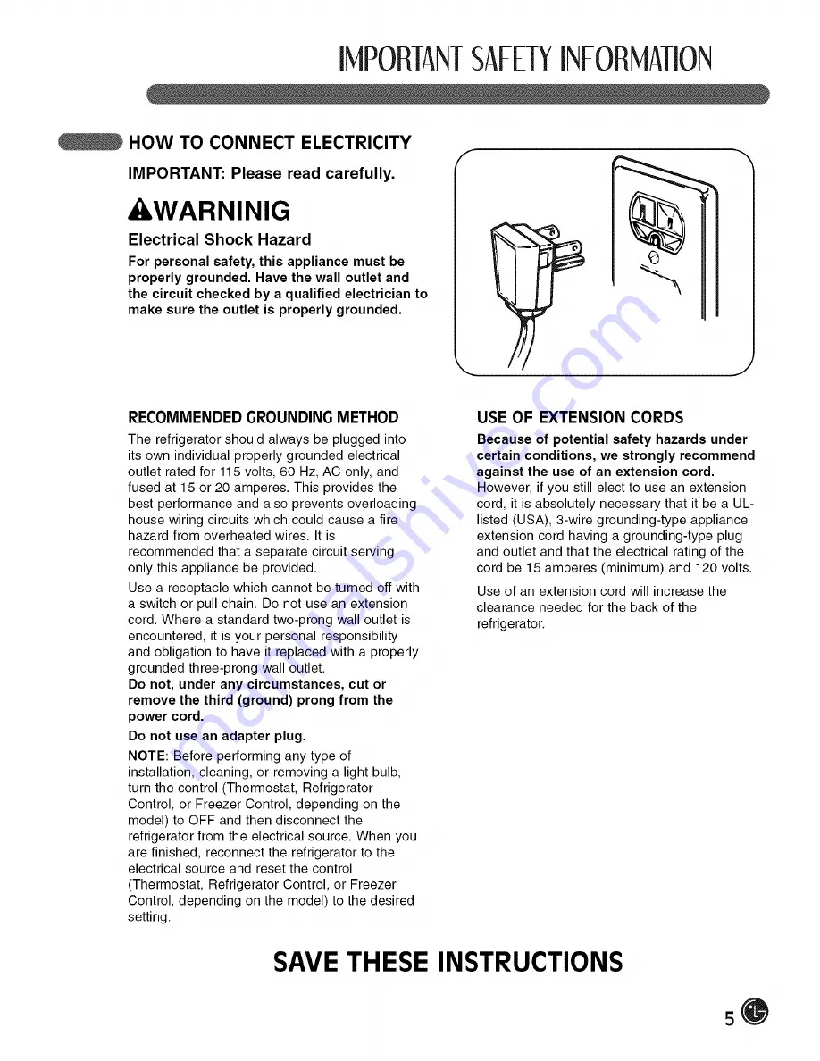 LG LFX21980 Series User'S Manual & Installation Instructions Download Page 5