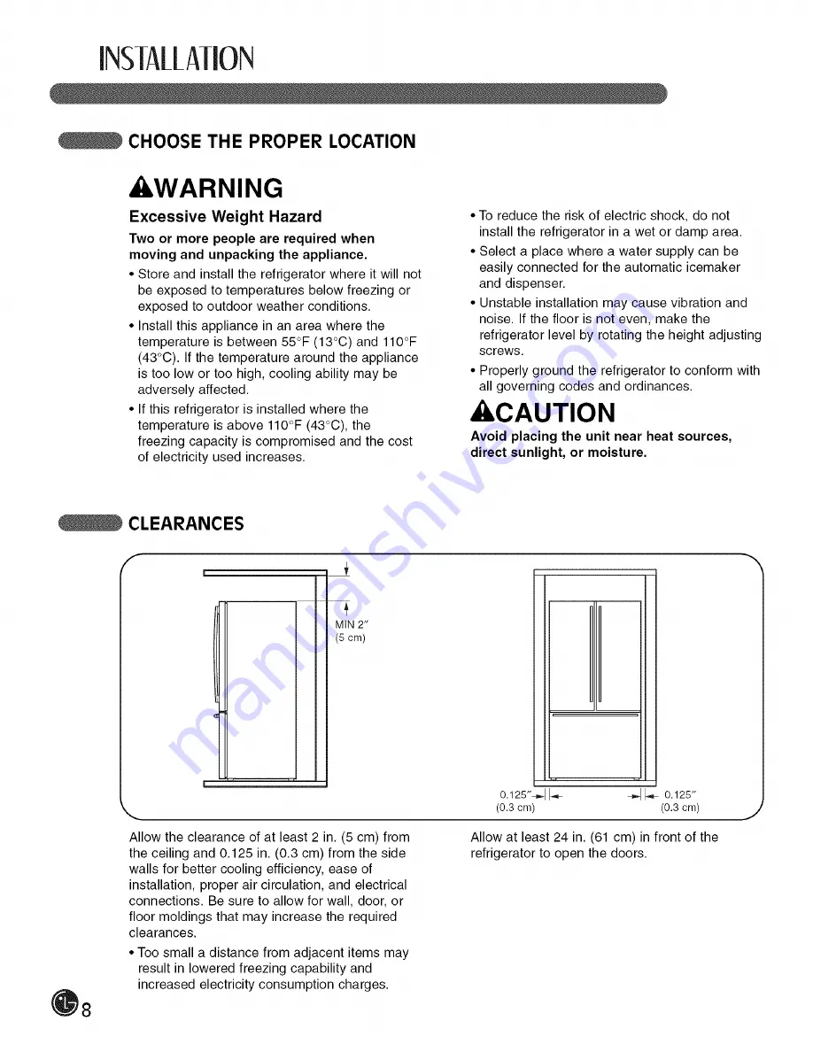 LG LFX21980 Series User'S Manual & Installation Instructions Download Page 8