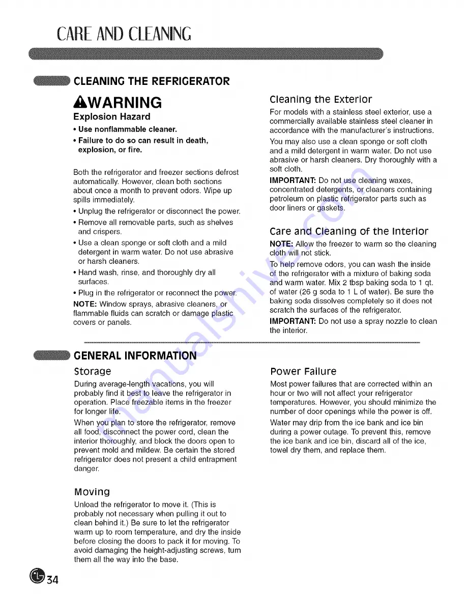 LG LFX21980 Series User'S Manual & Installation Instructions Download Page 34