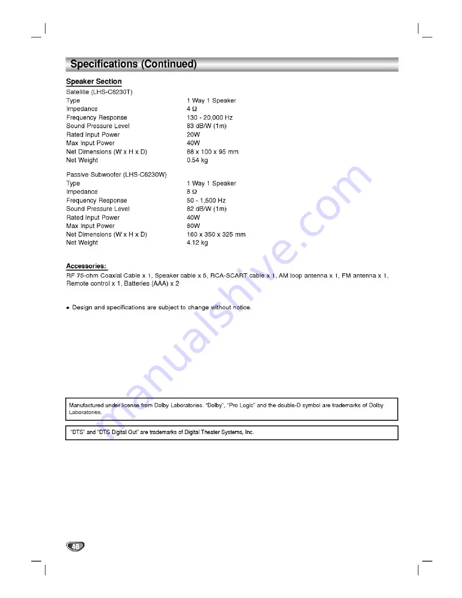 LG LH-C6231 Owner'S Manual Download Page 46