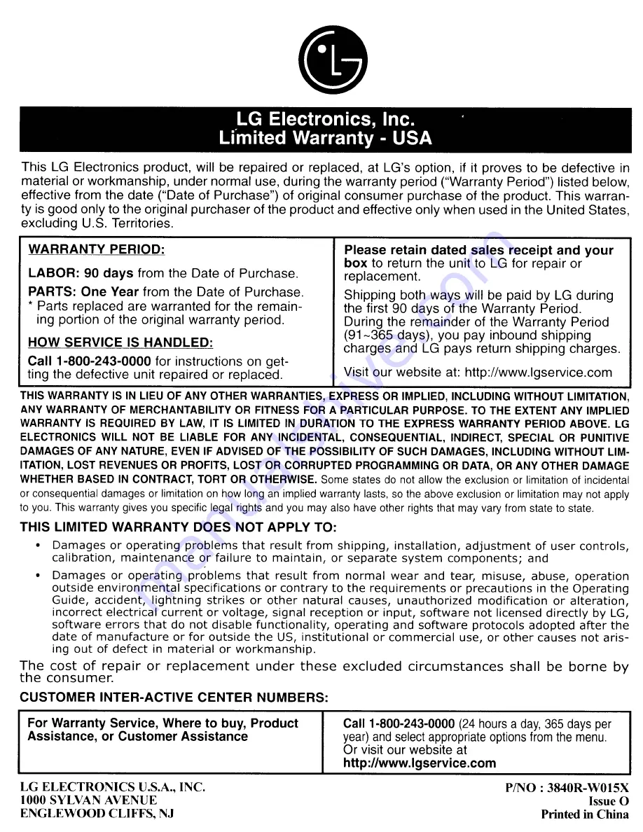 LG LN830 Quick Reference Manual Download Page 68