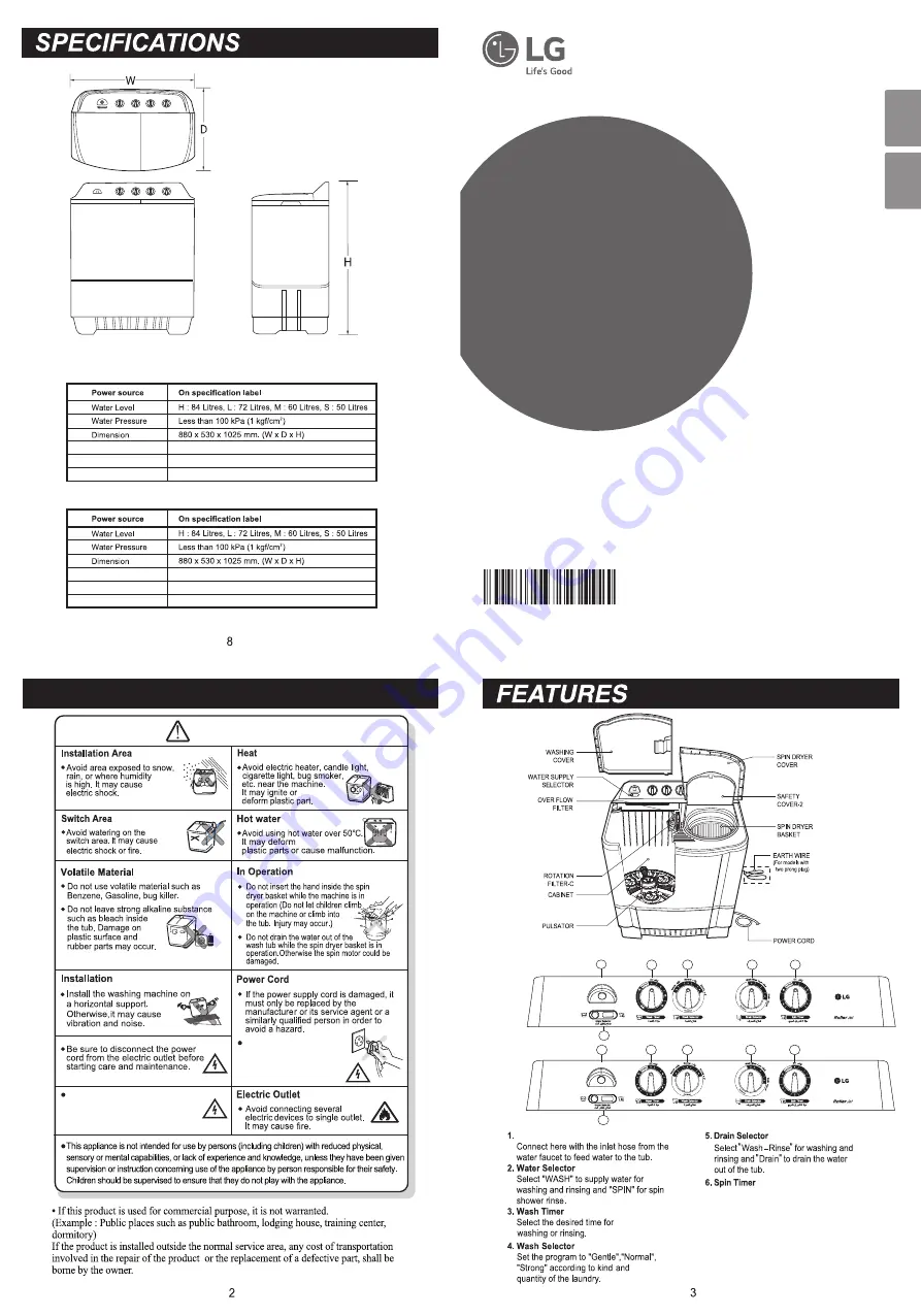 LG P1461RWNL Owner'S Manual Download Page 1