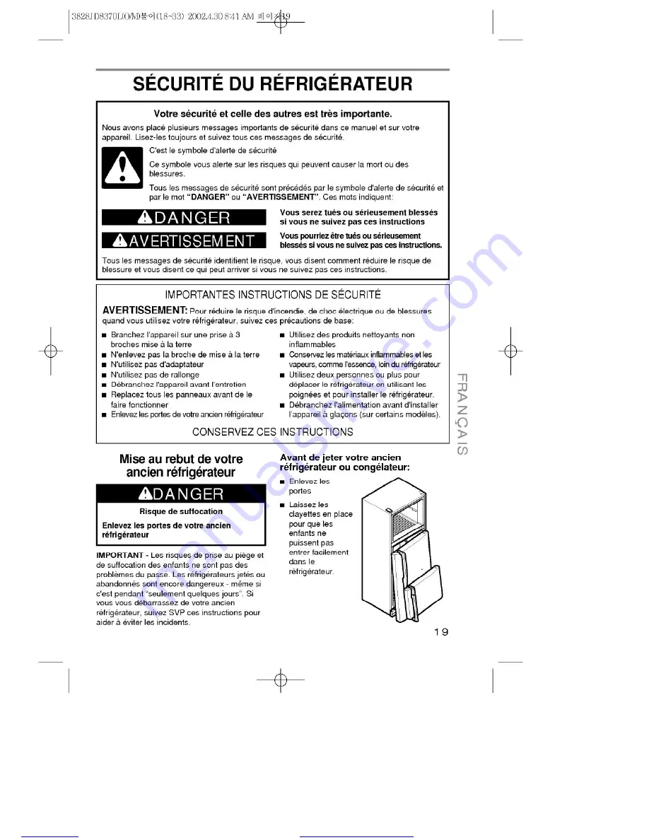 LG Privelege GR-626RW Owner'S Manual Download Page 19