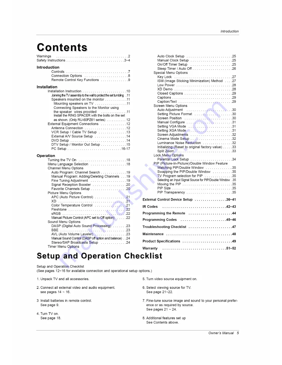 LG RU-42PZ61 Owner'S Manual Download Page 5