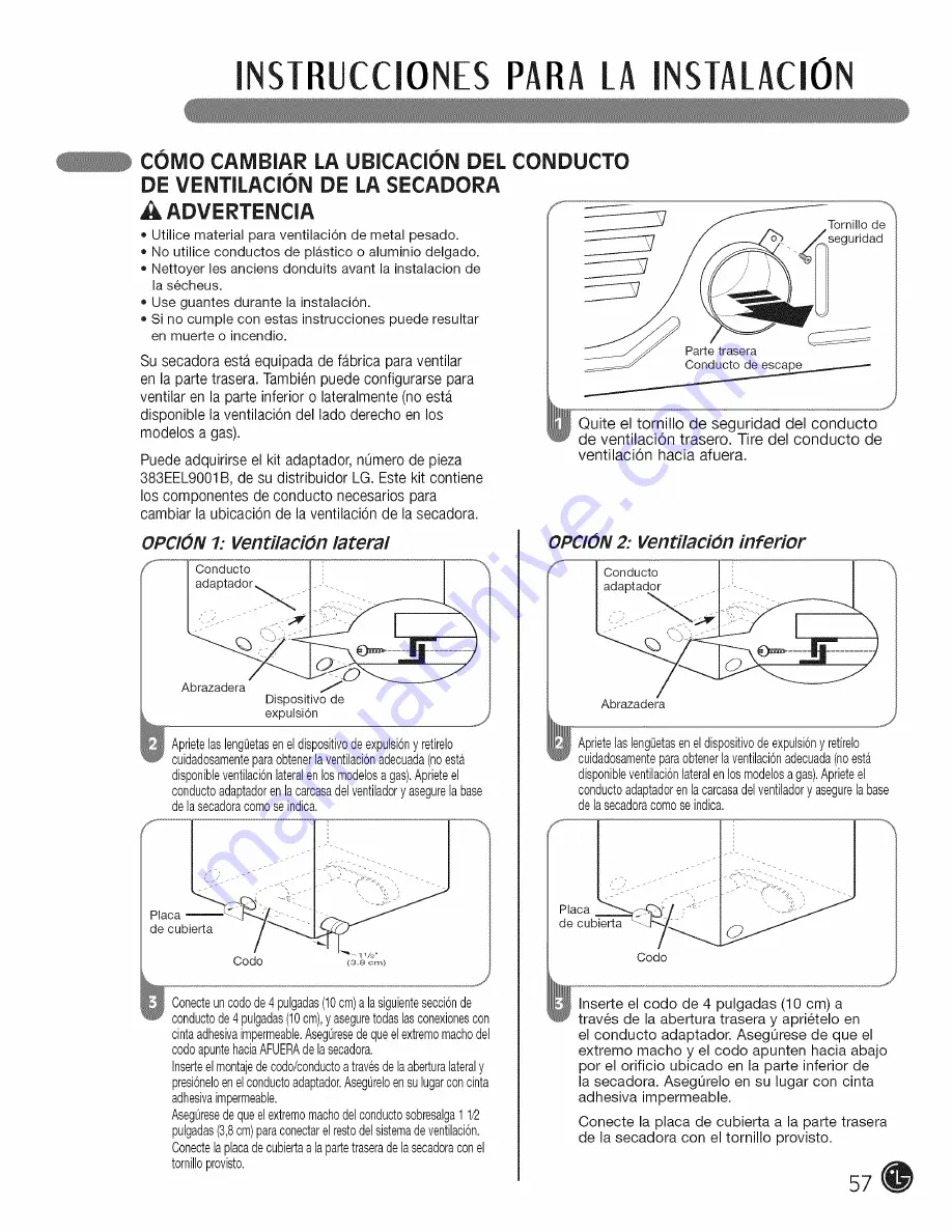 LG STEAM DRYERS DLEX3001P User'S Manual & Installation Instructions Download Page 57