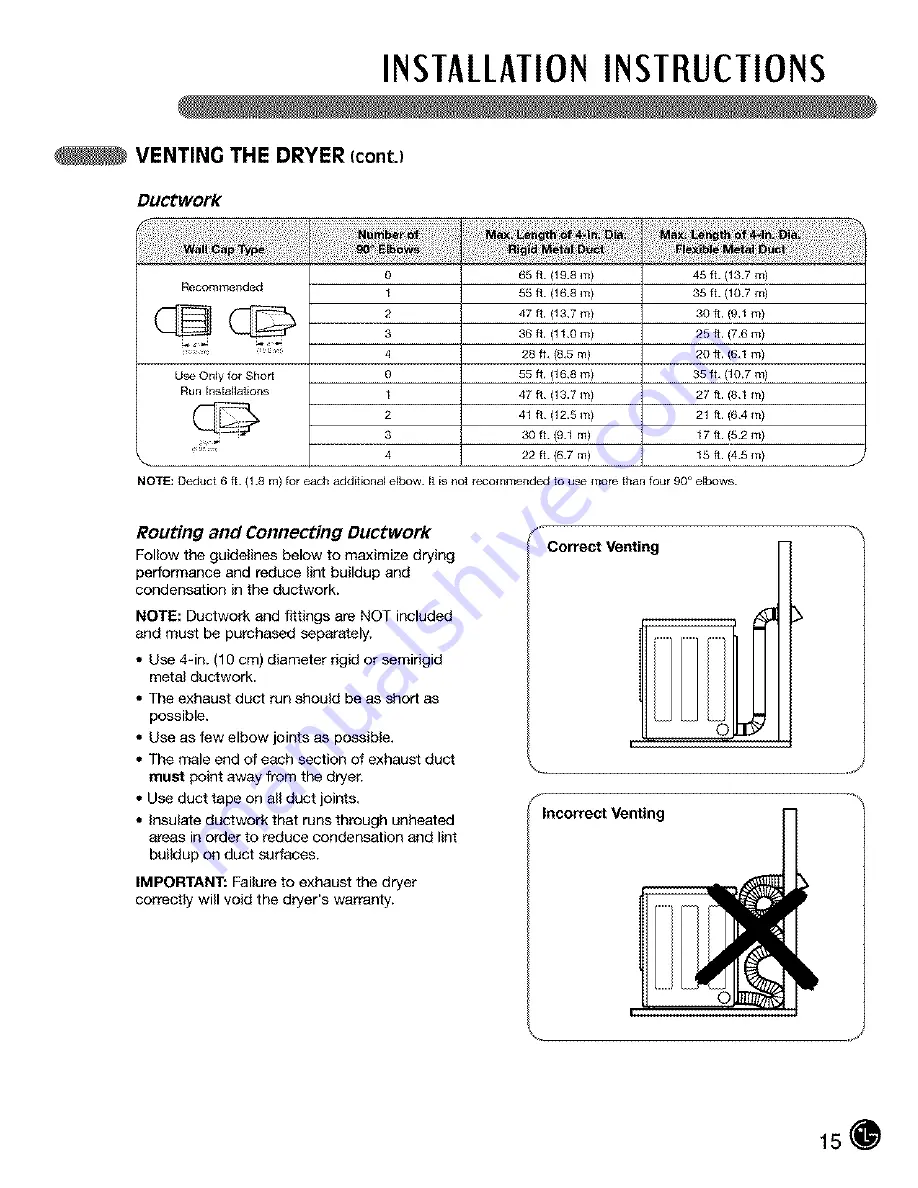 LG Tromm DLE5955G User'S Manual & Installation Instructions Download Page 15