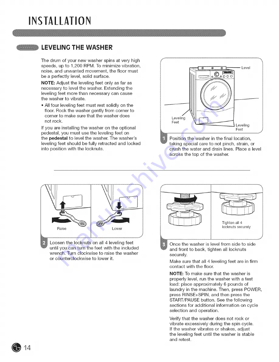 LG TROMM WM2455H User'S Manual & Installation Instructions Download Page 14