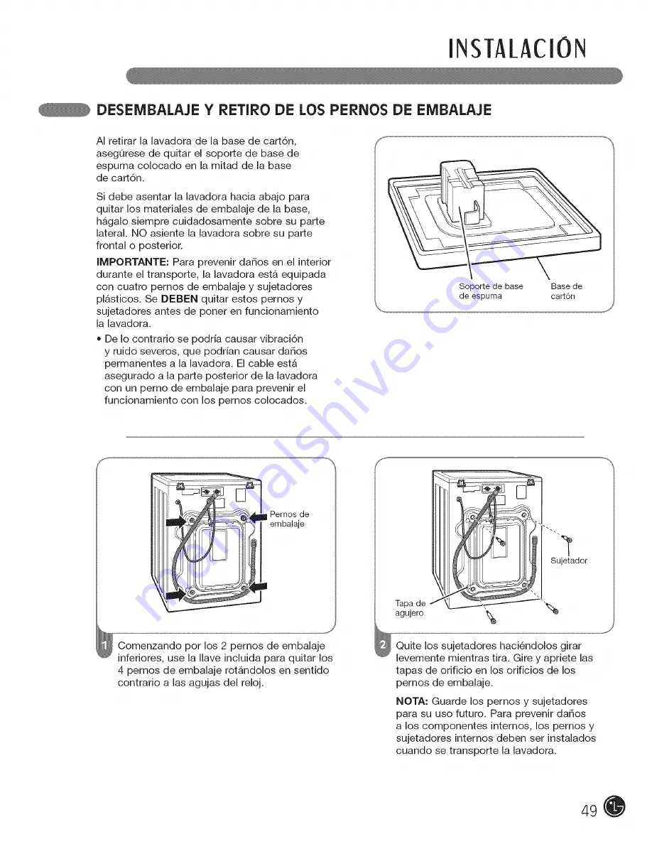 LG TROMM WM2455H User'S Manual & Installation Instructions Download Page 49