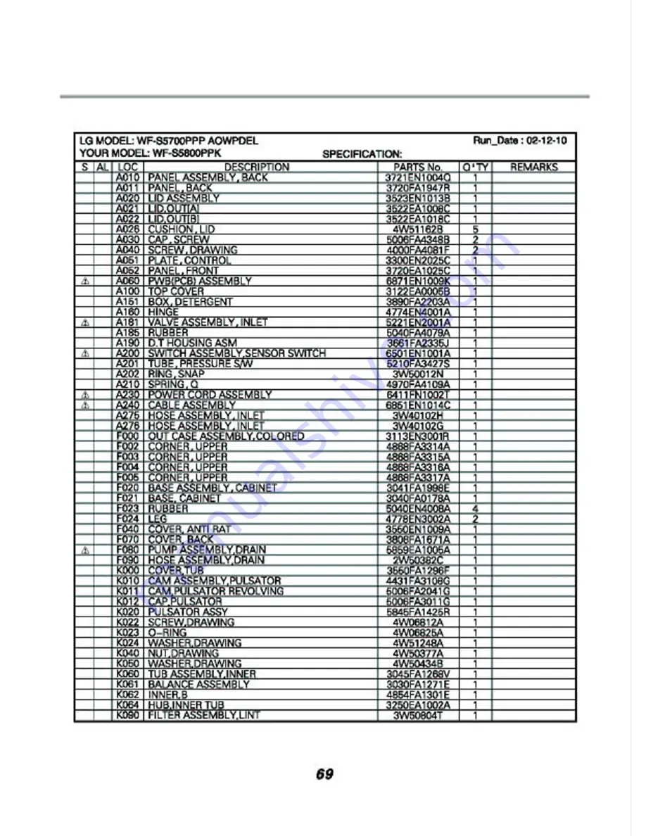 LG WF-452C Service Manual Download Page 69