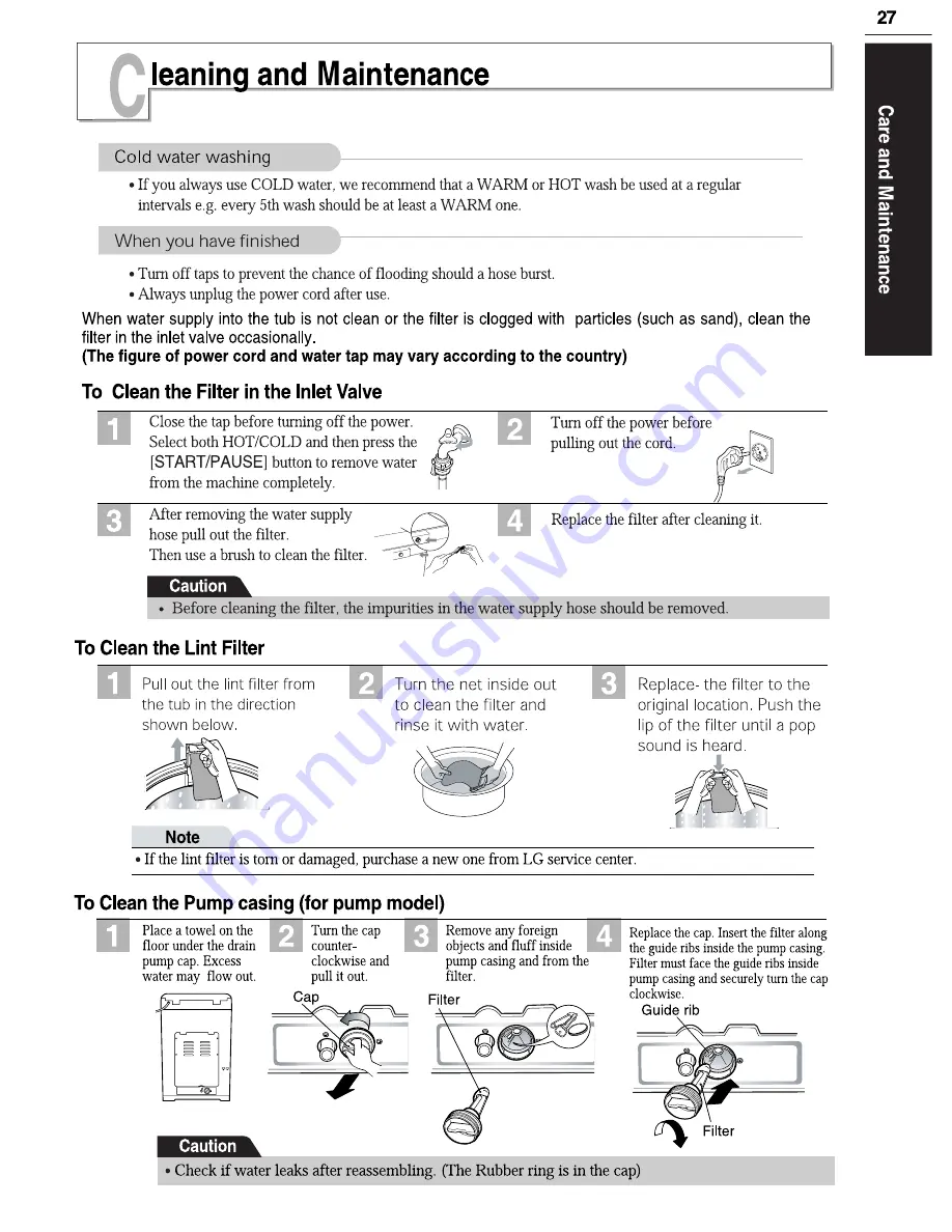 LG WF-650 Owner'S Manual Download Page 27