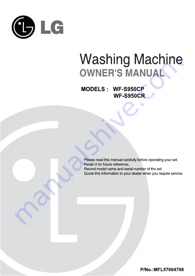 LG WF-S950CP Owner'S Manual Download Page 1