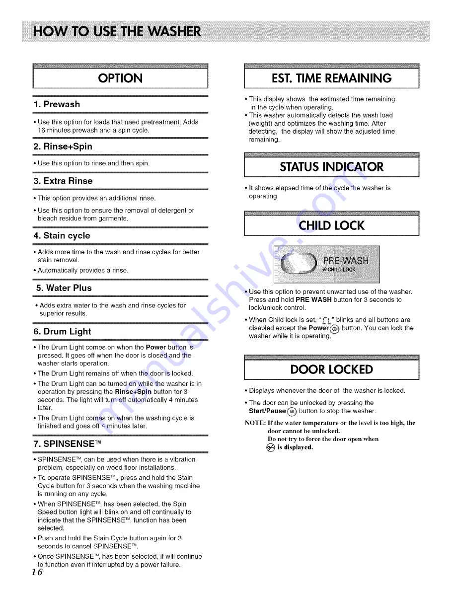 LG WM2487HM series Owner'S Manual Download Page 16