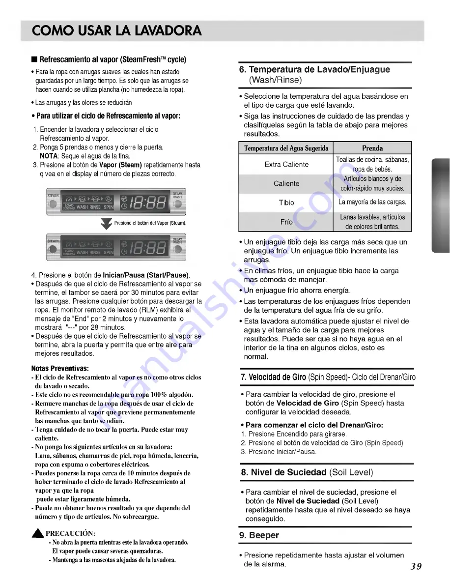 LG WM2487HRM Owner'S Manual Download Page 39