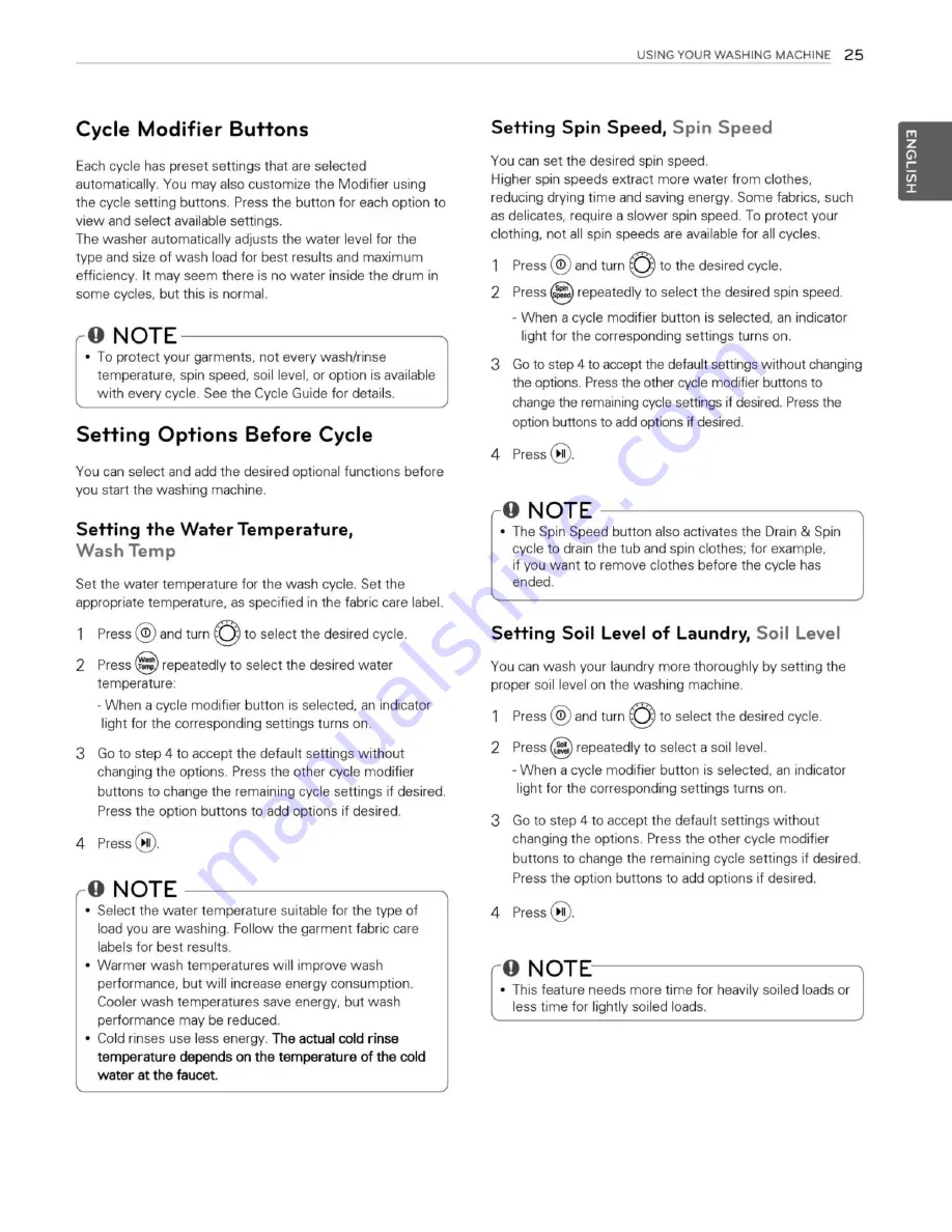 LG WM3050C Series Owner'S Manual Download Page 25