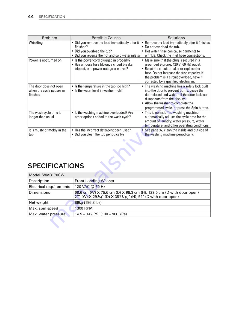 LG WM3170CW Скачать руководство пользователя страница 44