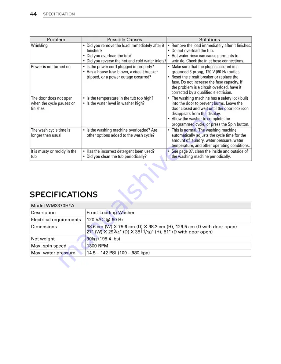 LG WM3370H*A Owner'S Manual Download Page 44