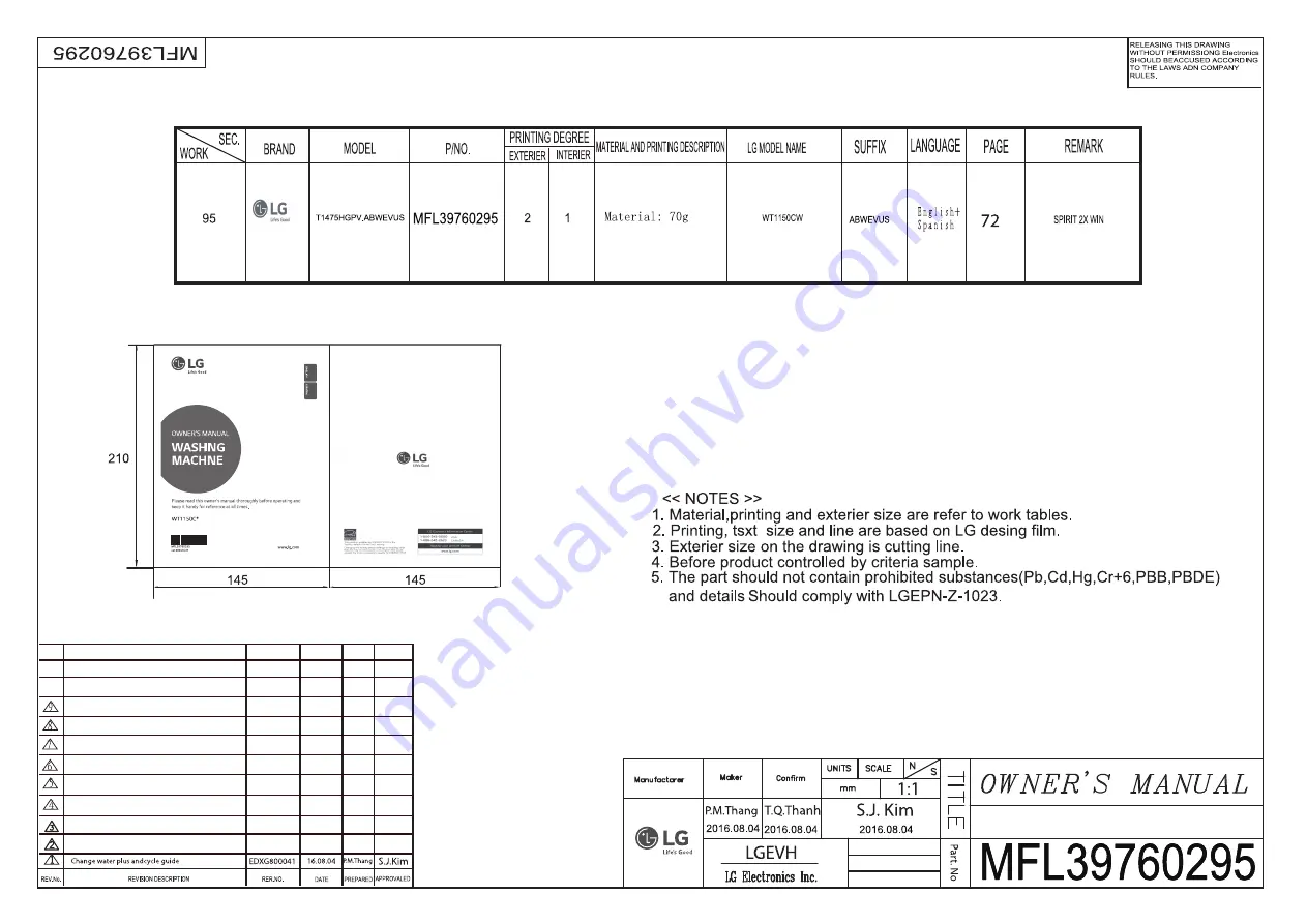 LG WT1150C Series Owner'S Manual Download Page 1