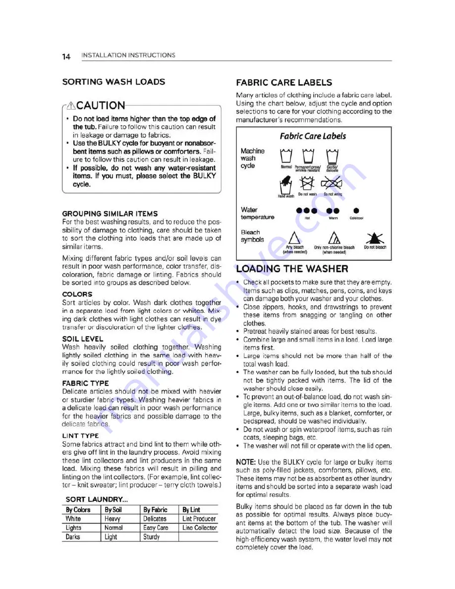 LG WT1501C Series Owner'S Manual Download Page 14