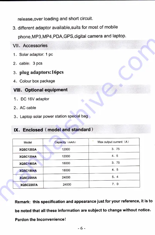 Li-polymer XQSC1203A Instruction Manual Download Page 7