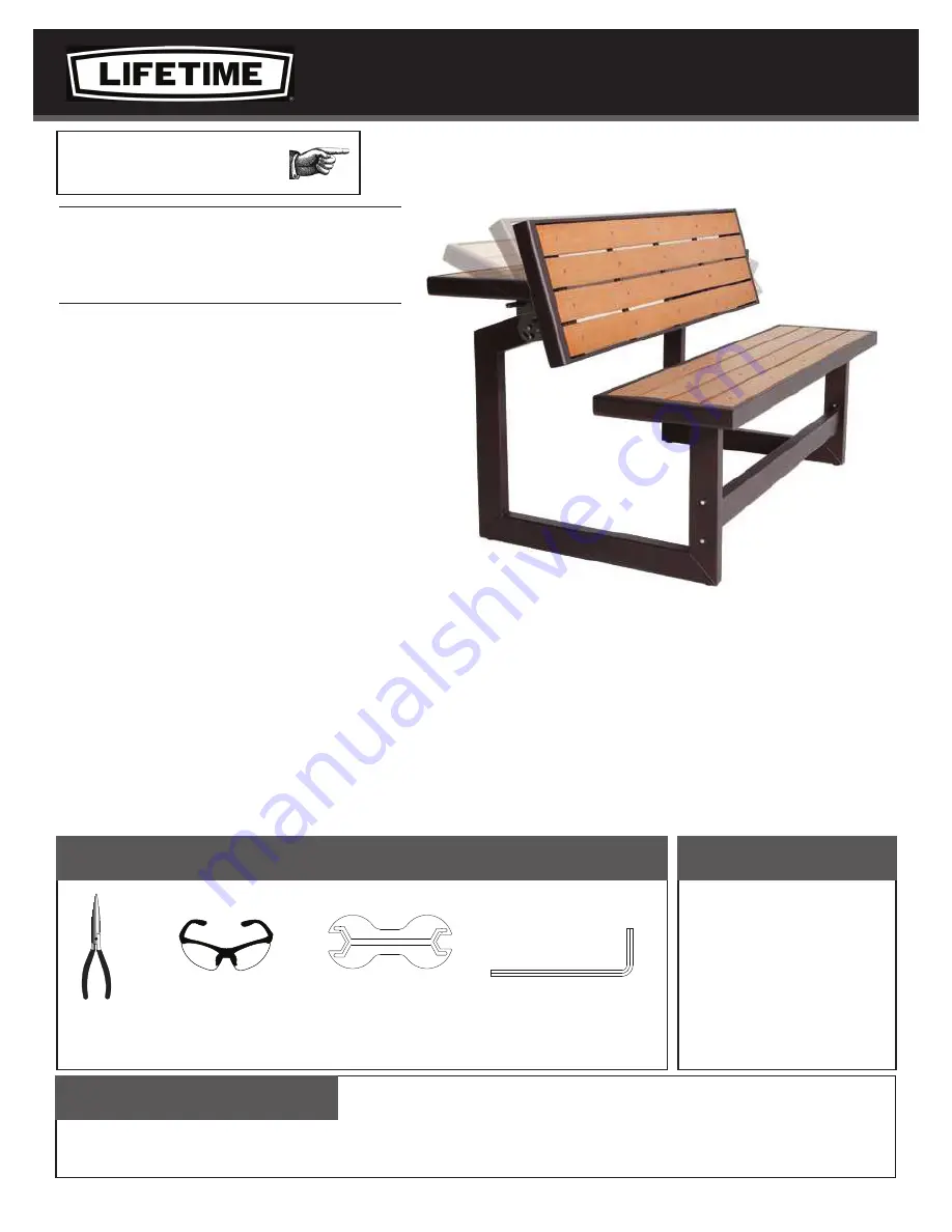 Lifetime 5' CONVERTIBLE BENCH Скачать руководство пользователя страница 2