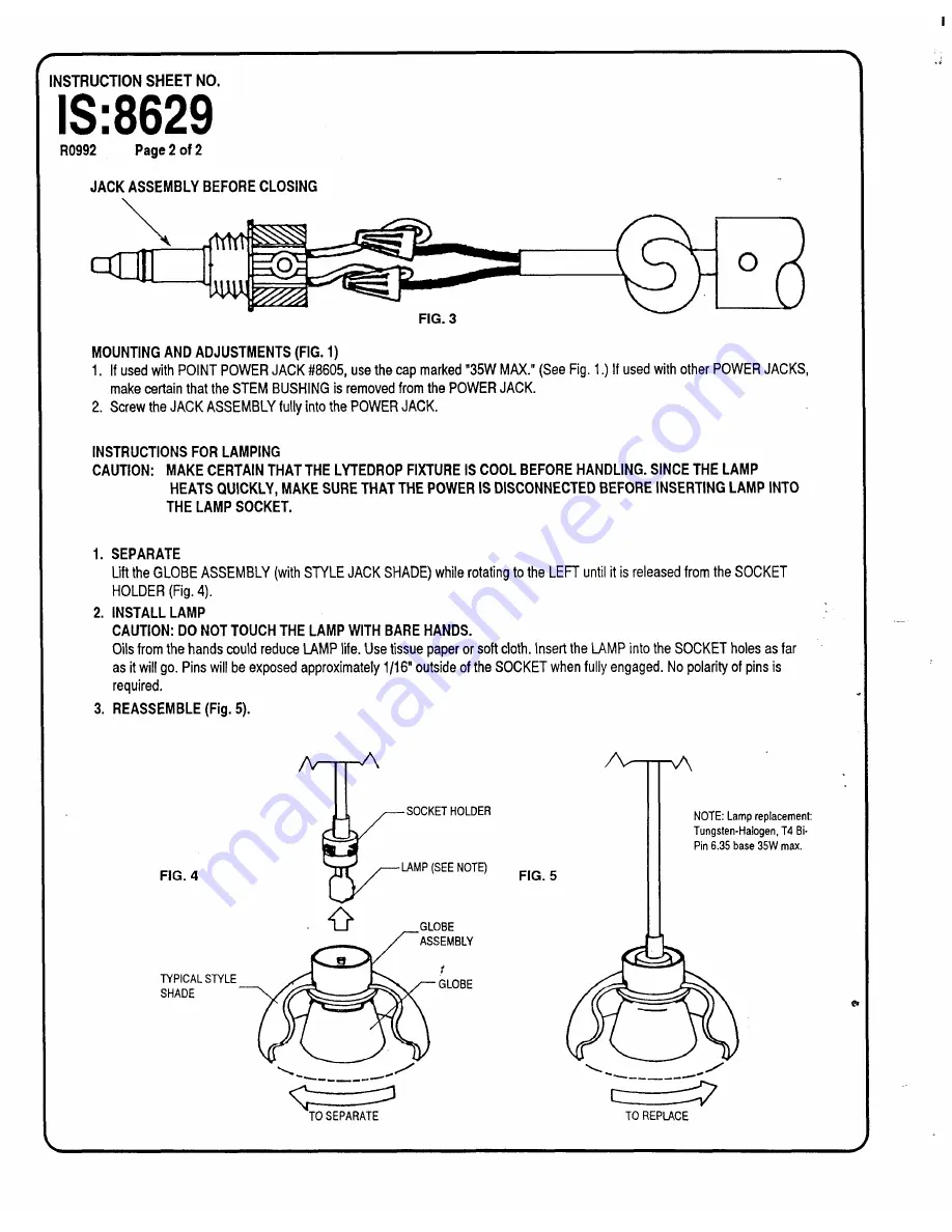 Lightolier LYTEDROP FIXTURE Скачать руководство пользователя страница 2