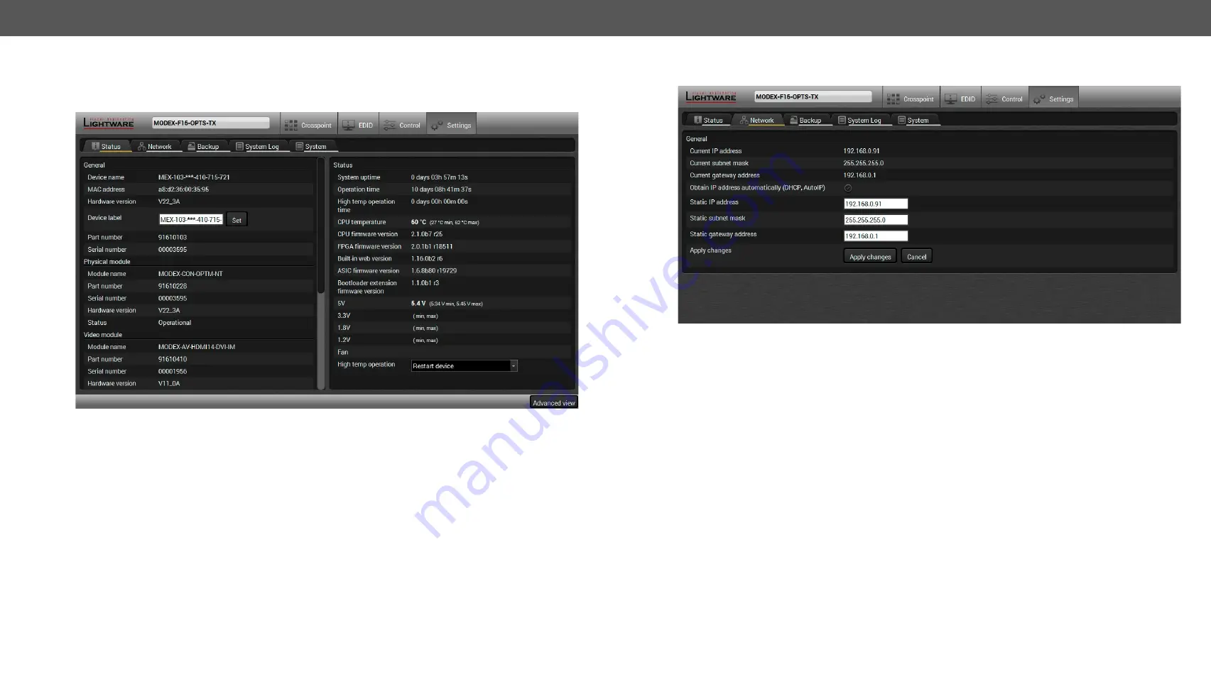 Lightware MODEX-F15-OPTM-RX Скачать руководство пользователя страница 45