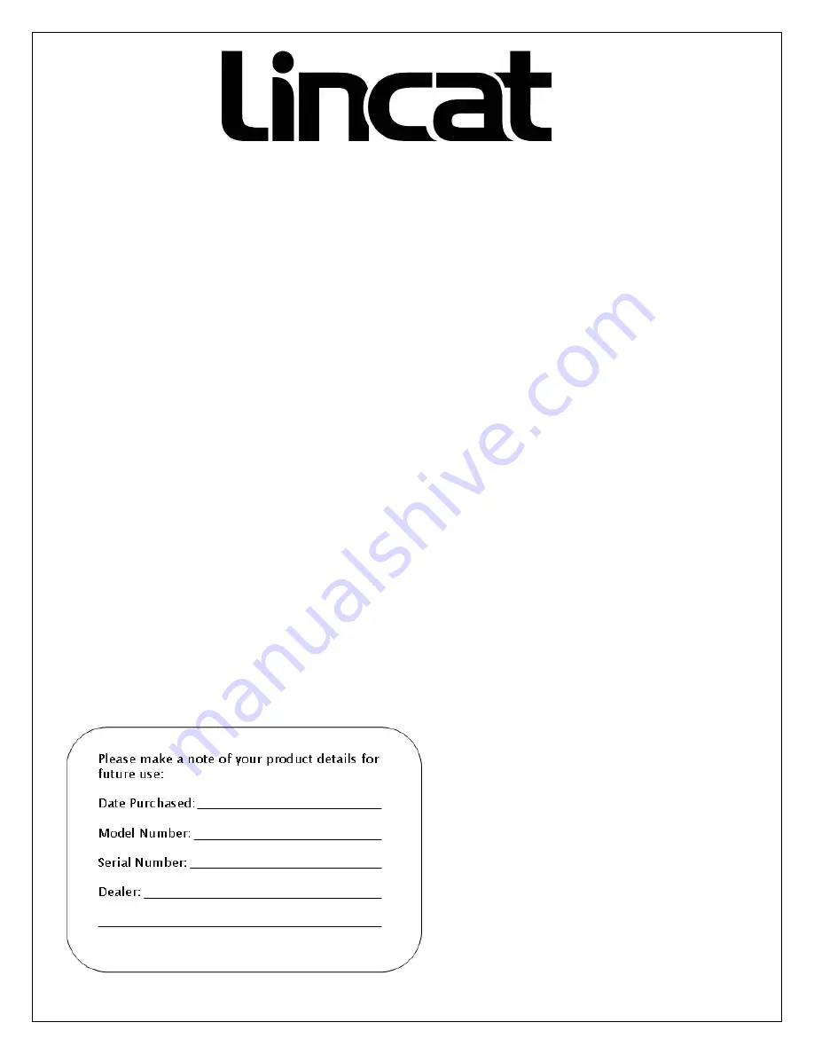 Lincat L3 User And Installation Instructions Manual Download Page 1