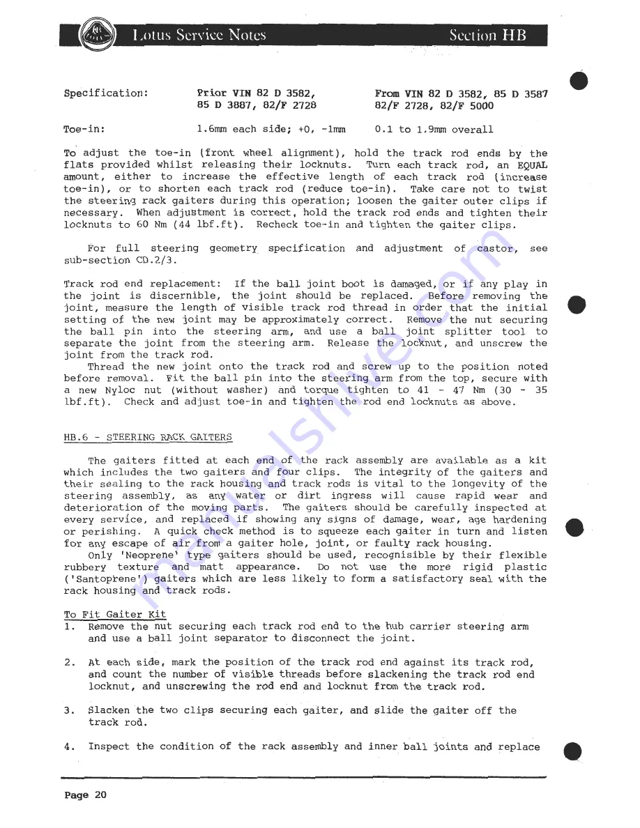 Lotus 1980 ESPRIT S3 Service Manual Download Page 304