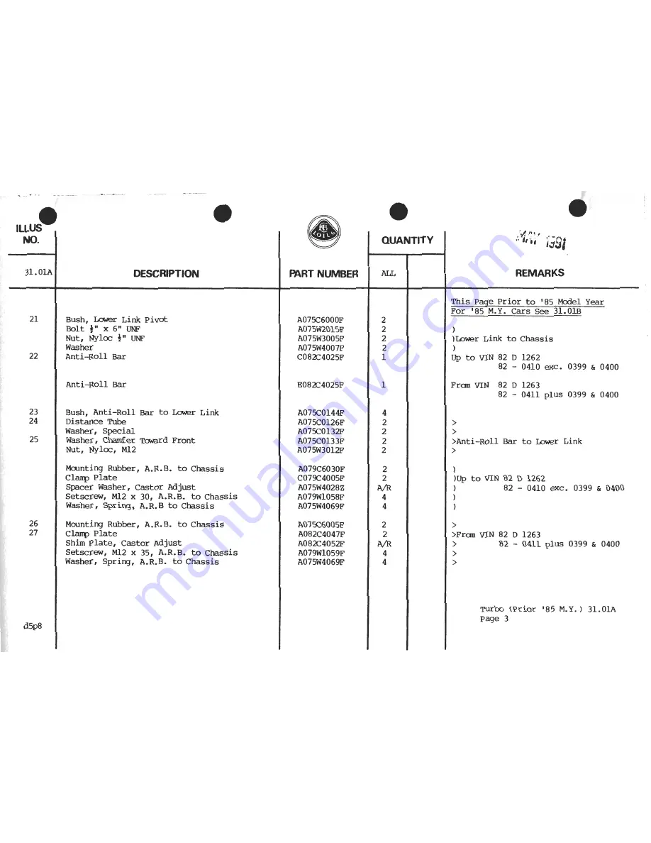 Lotus 1980 ESPRIT S3 Service Manual Download Page 785