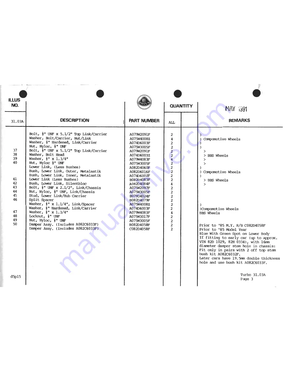 Lotus 1980 ESPRIT S3 Service Manual Download Page 799