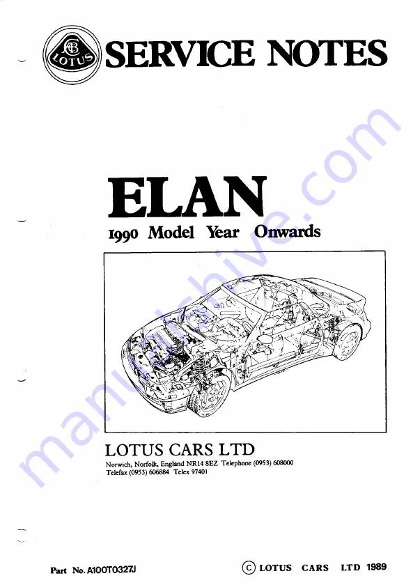 Lotus ELAN 1990 Service Notes Download Page 1