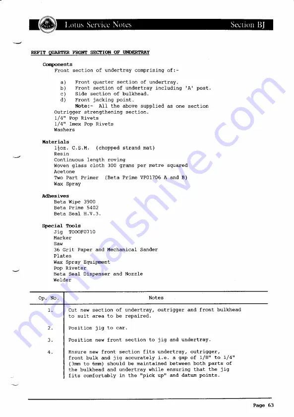 Lotus ELAN 1990 Service Notes Download Page 115