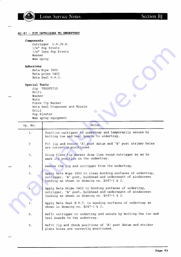 Lotus ELAN 1990 Service Notes Download Page 147