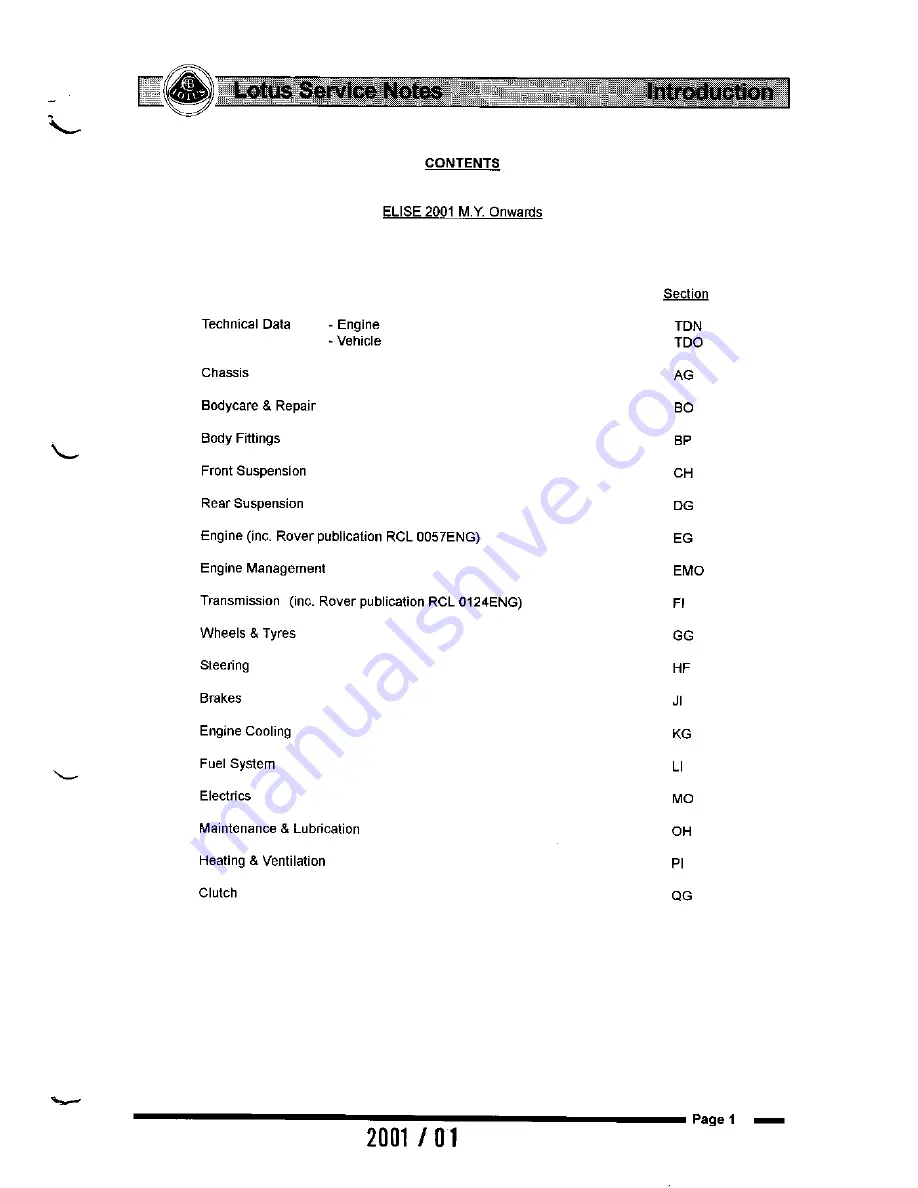 Lotus Elise 2001 Скачать руководство пользователя страница 3