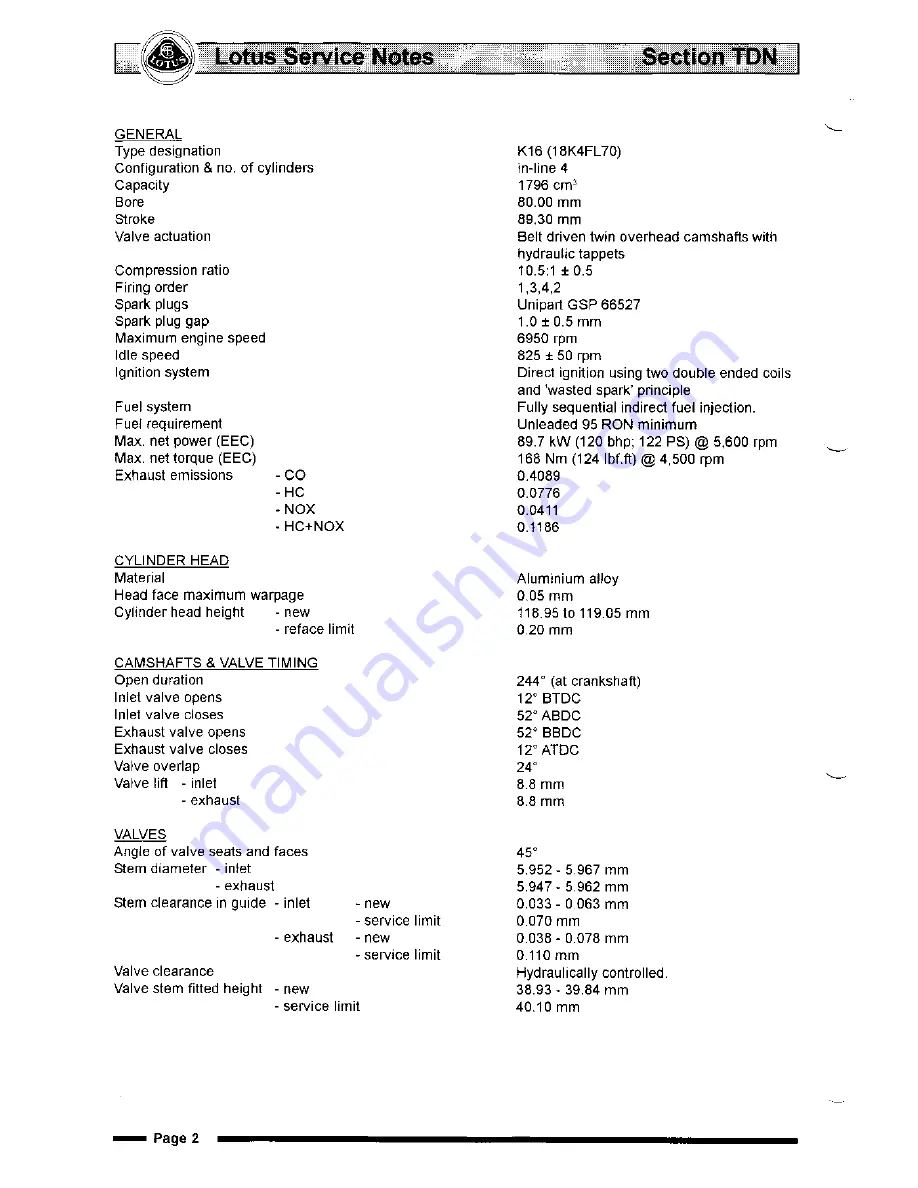 Lotus Elise 2001 Service Notes Download Page 8