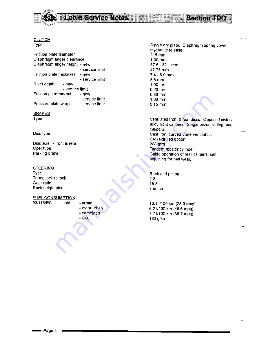 Lotus Elise 2001 Service Notes Download Page 13