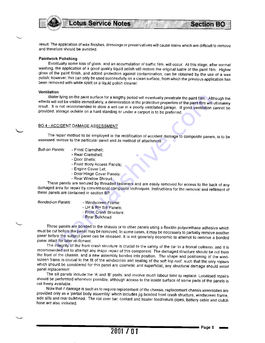 Lotus Elise 2001 Service Notes Download Page 24