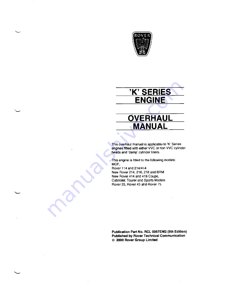 Lotus Elise 2001 Service Notes Download Page 91