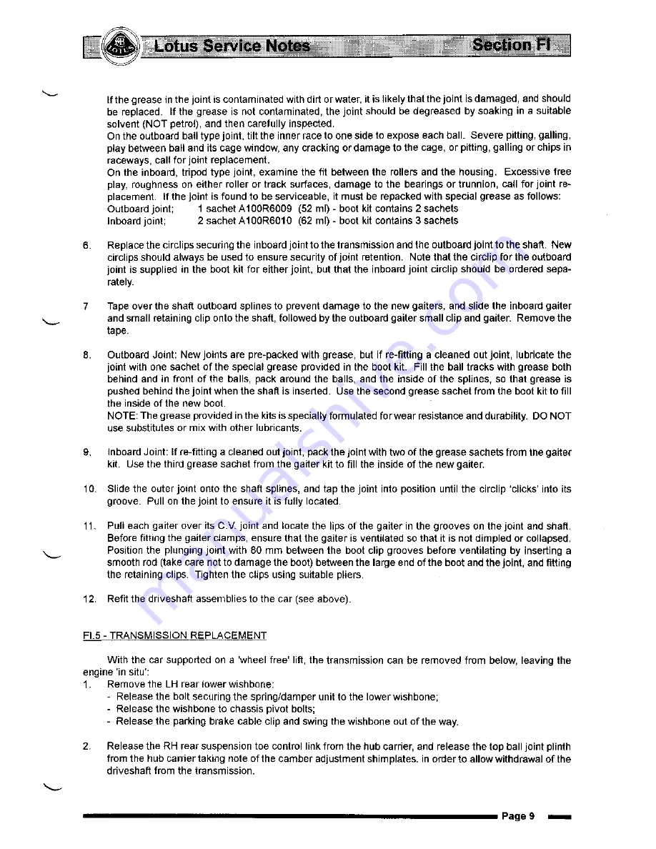 Lotus Elise 2001 Service Notes Download Page 321