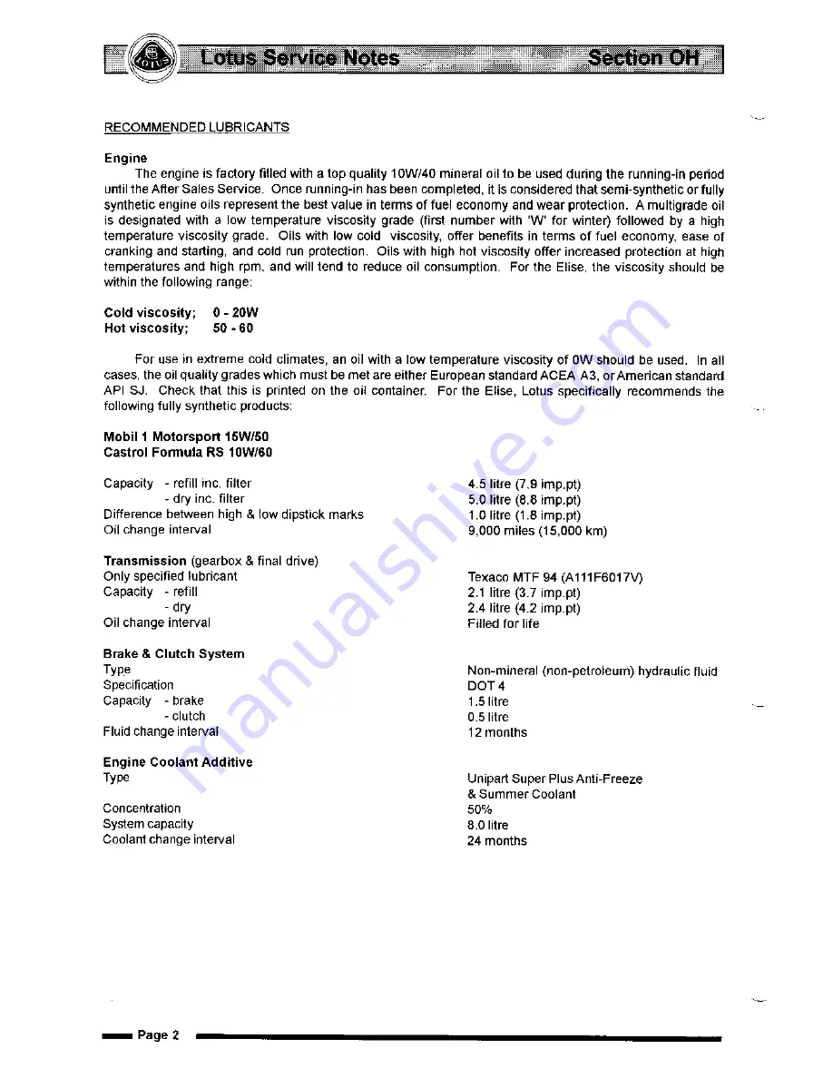 Lotus Elise 2001 Service Notes Download Page 456