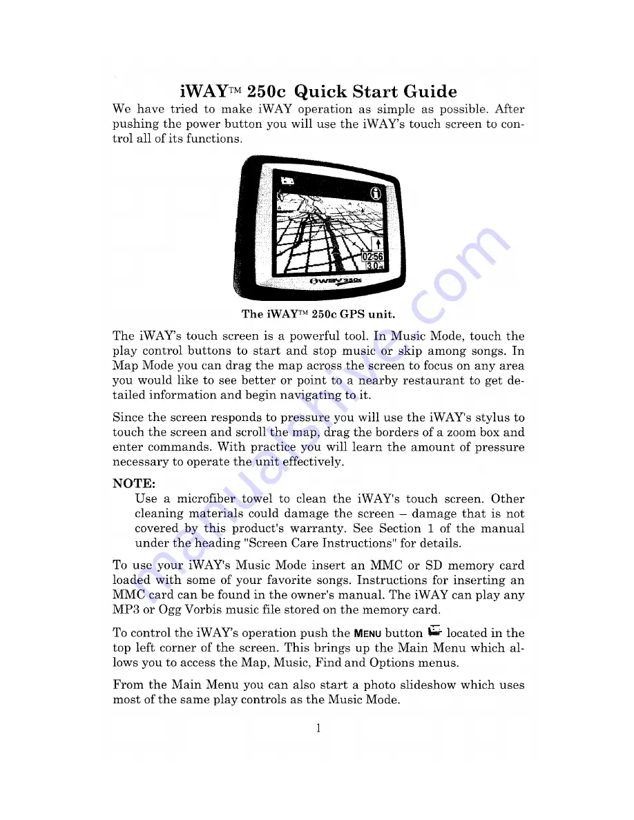 Lowrance iWAY 250C Quick Start Manual Download Page 3