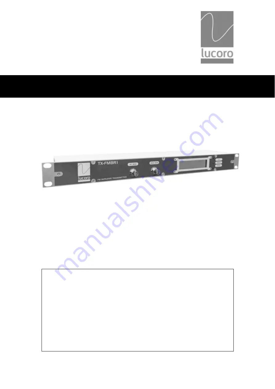 Lucoro Broadcast TX-FMBR1 Technical Manual Download Page 1