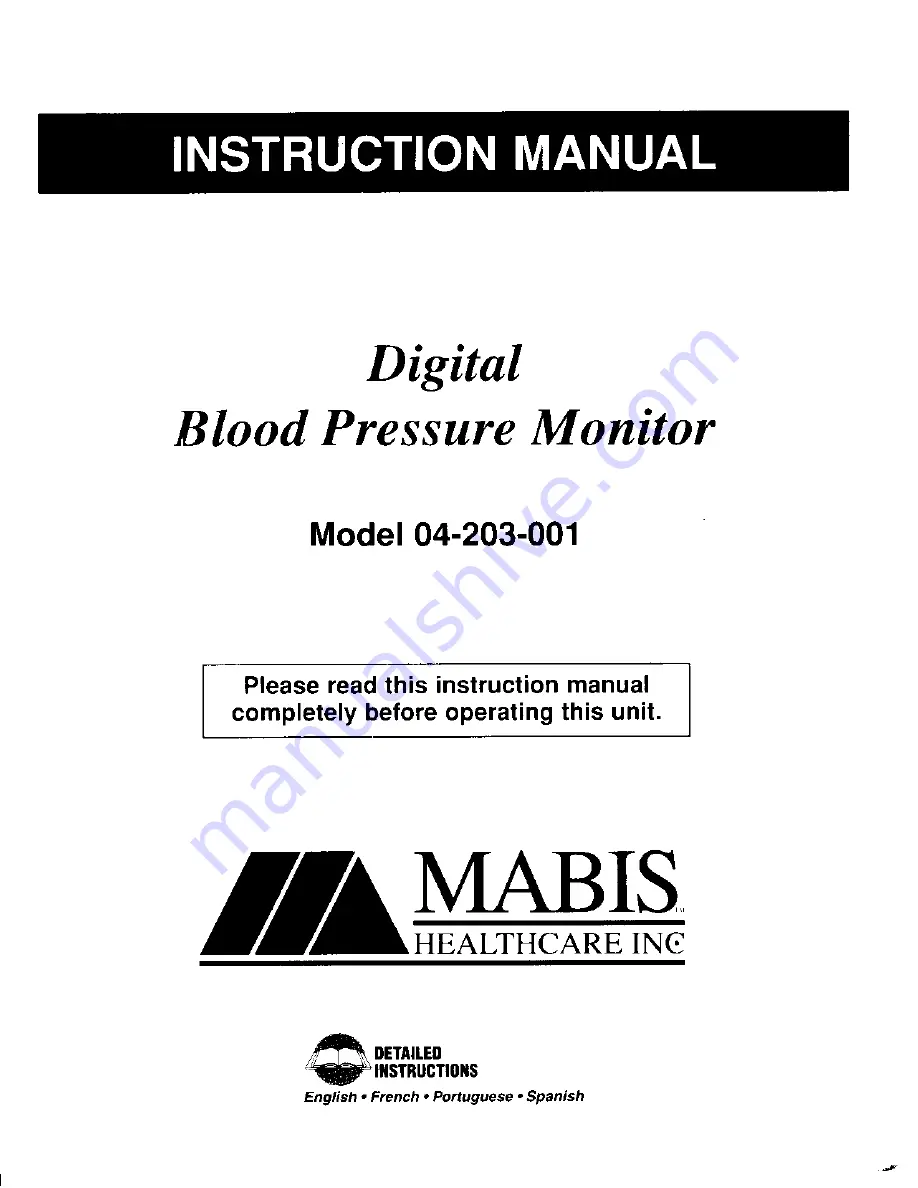 MABIS 004-203-001 Instruction Manual Download Page 1