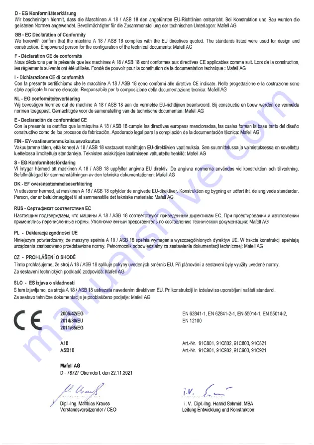 Mafell 91C801 Operating Instructions Manual Download Page 5