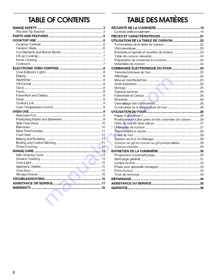 Magic Chef CERS858TCD0 Use & Care Manual Download Page 2