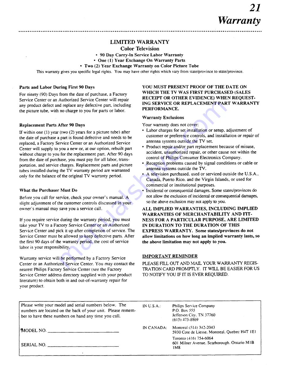 Magnavox PR0910X Owner'S Manual Download Page 21