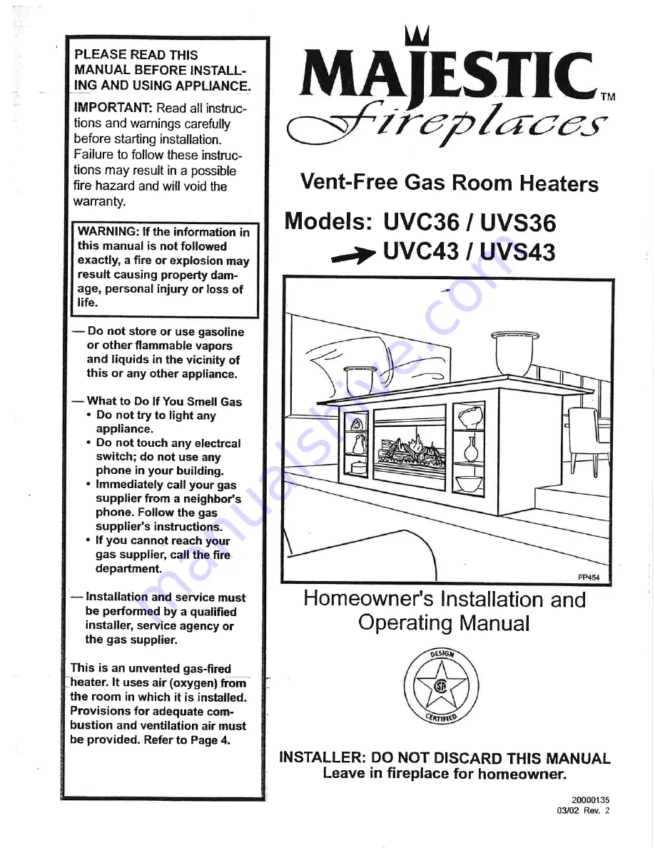 Majestic fireplaces UVC36 Скачать руководство пользователя страница 3